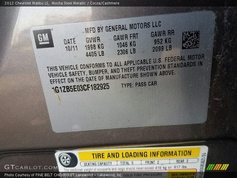 Mocha Steel Metallic / Cocoa/Cashmere 2012 Chevrolet Malibu LS