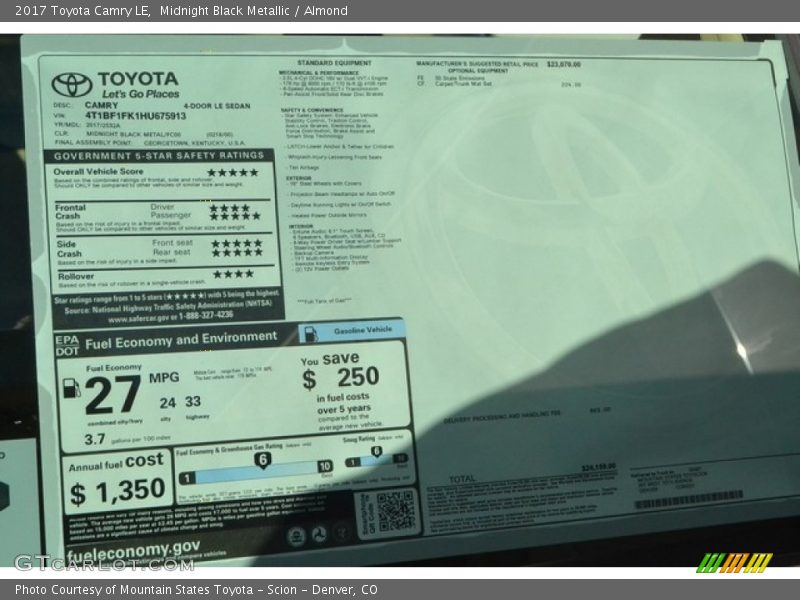 Midnight Black Metallic / Almond 2017 Toyota Camry LE