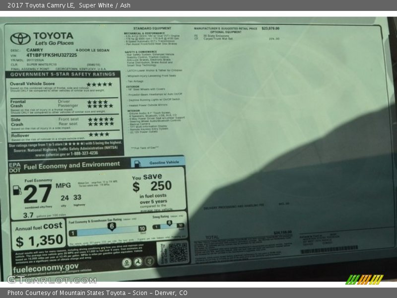 Super White / Ash 2017 Toyota Camry LE