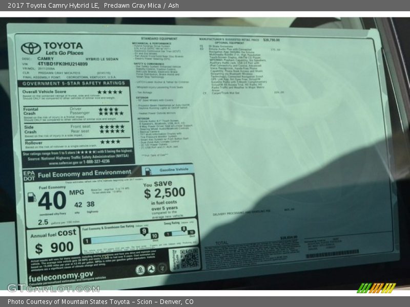 Predawn Gray Mica / Ash 2017 Toyota Camry Hybrid LE