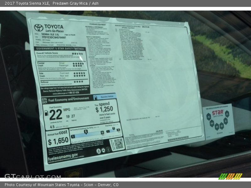 Predawn Gray Mica / Ash 2017 Toyota Sienna XLE