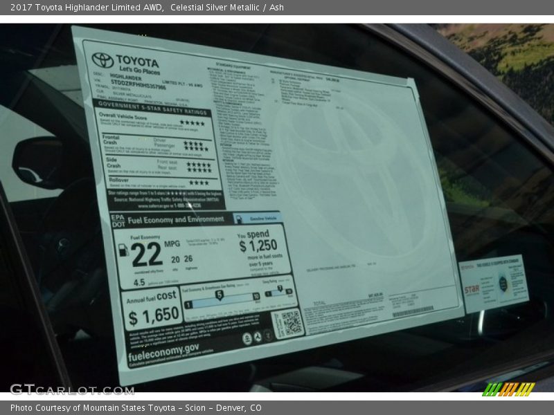  2017 Highlander Limited AWD Window Sticker