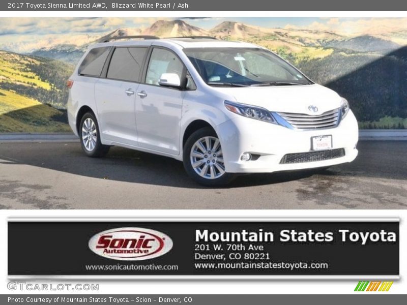 Blizzard White Pearl / Ash 2017 Toyota Sienna Limited AWD