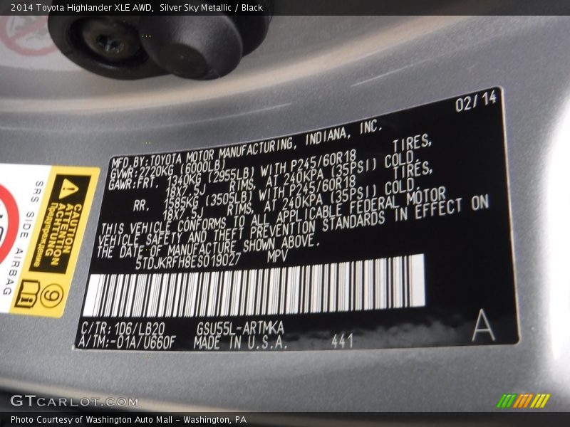 Silver Sky Metallic / Black 2014 Toyota Highlander XLE AWD