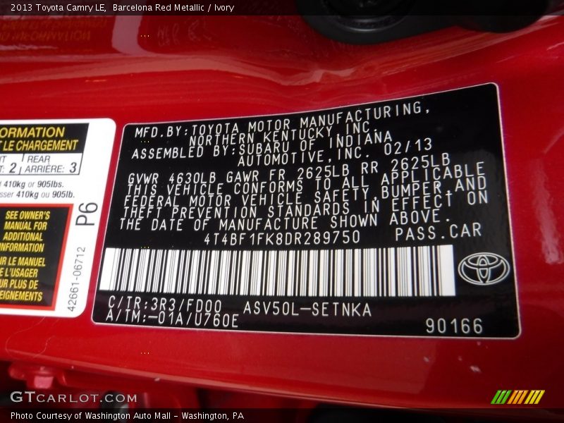 Barcelona Red Metallic / Ivory 2013 Toyota Camry LE