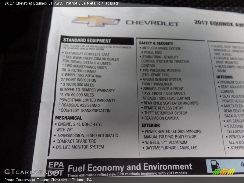 Patriot Blue Metallic / Jet Black 2017 Chevrolet Equinox LT AWD