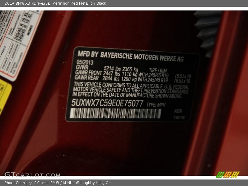 Vermilion Red Metallic / Black 2014 BMW X3 xDrive35i