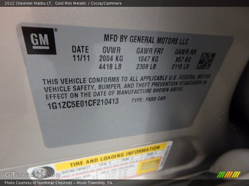 Gold Mist Metallic / Cocoa/Cashmere 2012 Chevrolet Malibu LT