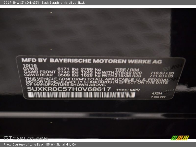 Black Sapphire Metallic / Black 2017 BMW X5 xDrive35i