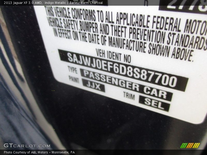 Indigo Metallic / Barley/Warm Charcoal 2013 Jaguar XF 3.0 AWD