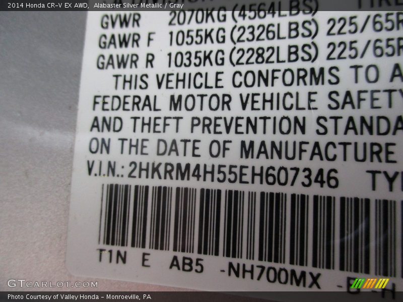 Alabaster Silver Metallic / Gray 2014 Honda CR-V EX AWD