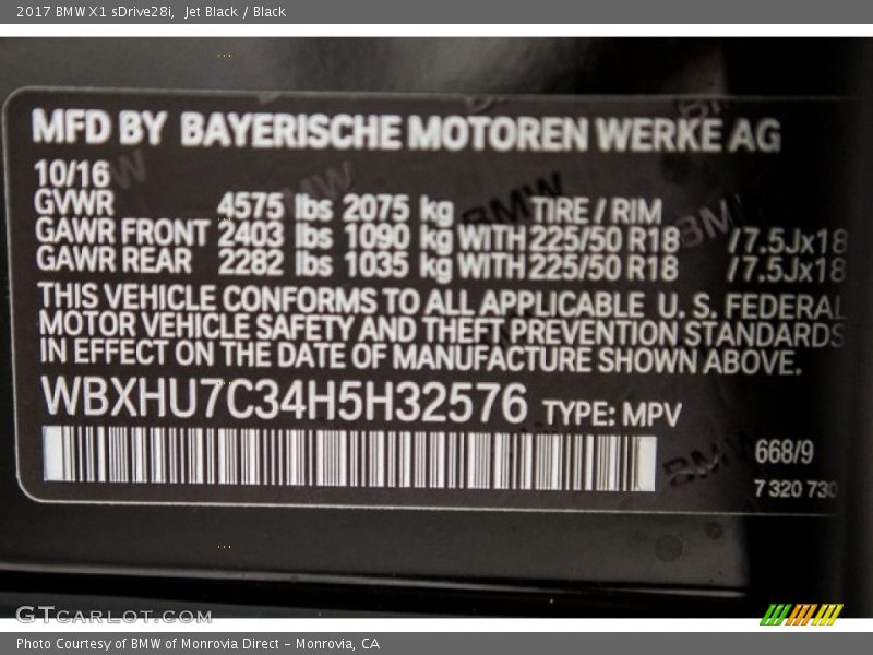 Jet Black / Black 2017 BMW X1 sDrive28i