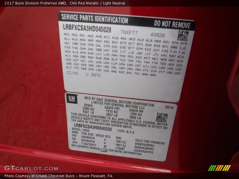 Chili Red Metallic / Light Neutral 2017 Buick Envision Preferred AWD