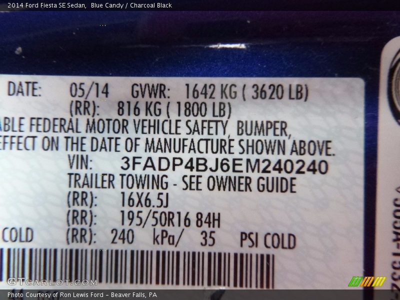 Blue Candy / Charcoal Black 2014 Ford Fiesta SE Sedan