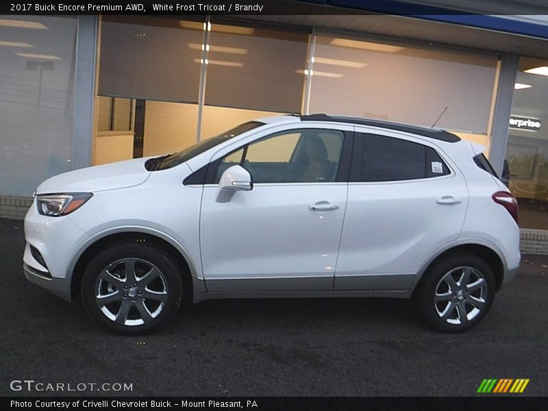 White Frost Tricoat / Brandy 2017 Buick Encore Premium AWD