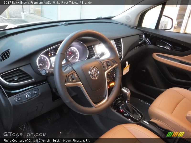 White Frost Tricoat / Brandy 2017 Buick Encore Premium AWD