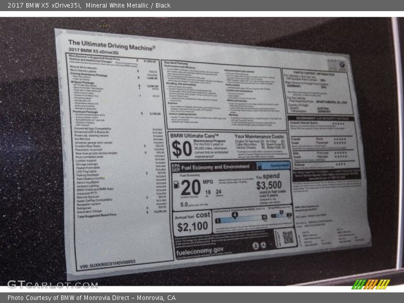  2017 X5 xDrive35i Window Sticker