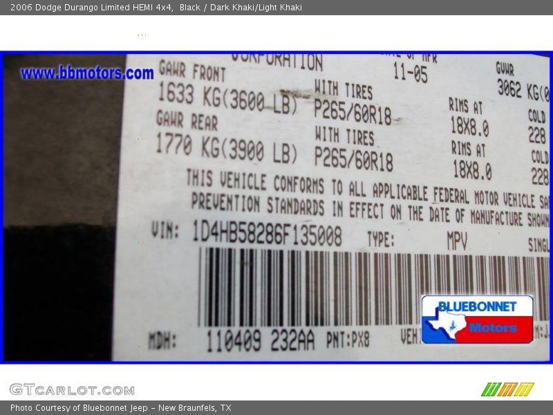 Black / Dark Khaki/Light Khaki 2006 Dodge Durango Limited HEMI 4x4