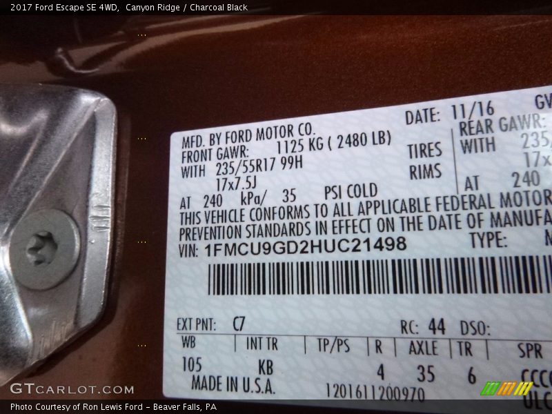 Canyon Ridge / Charcoal Black 2017 Ford Escape SE 4WD