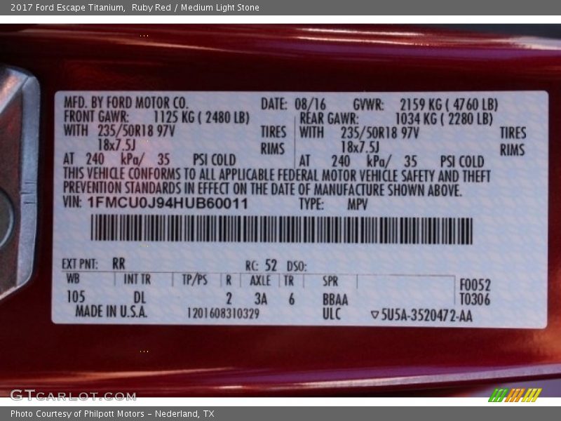 Ruby Red / Medium Light Stone 2017 Ford Escape Titanium