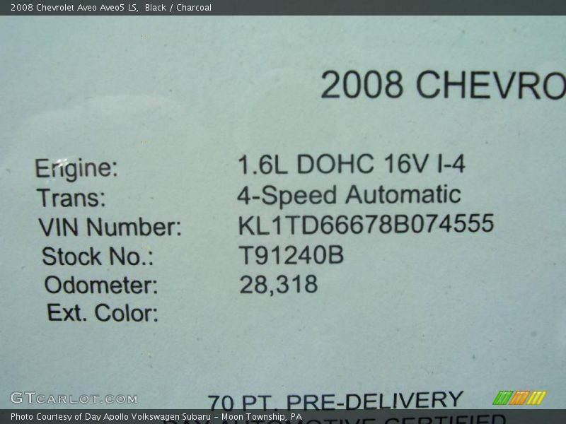 Black / Charcoal 2008 Chevrolet Aveo Aveo5 LS
