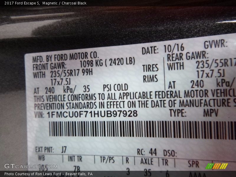 Magnetic / Charcoal Black 2017 Ford Escape S
