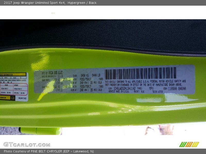 Hypergreen / Black 2017 Jeep Wrangler Unlimited Sport 4x4