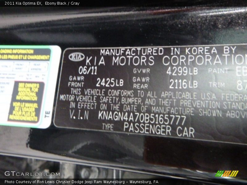 Ebony Black / Gray 2011 Kia Optima EX