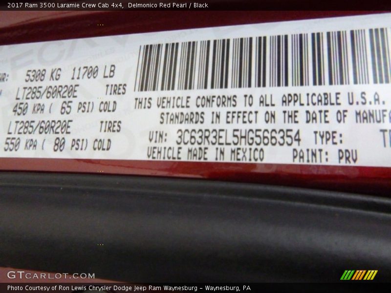 Delmonico Red Pearl / Black 2017 Ram 3500 Laramie Crew Cab 4x4