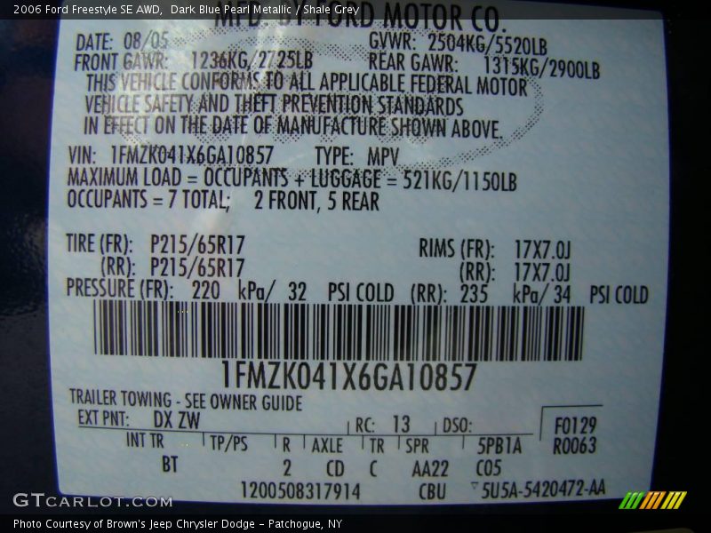 Dark Blue Pearl Metallic / Shale Grey 2006 Ford Freestyle SE AWD
