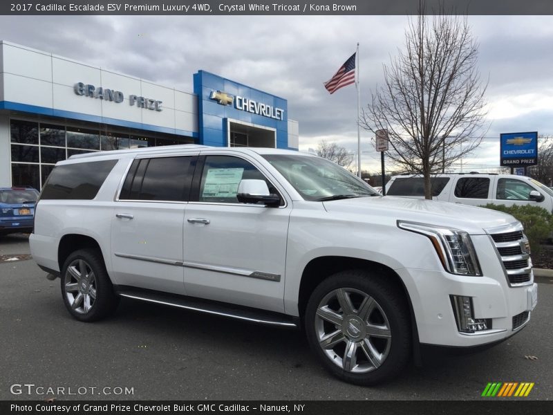 Crystal White Tricoat / Kona Brown 2017 Cadillac Escalade ESV Premium Luxury 4WD