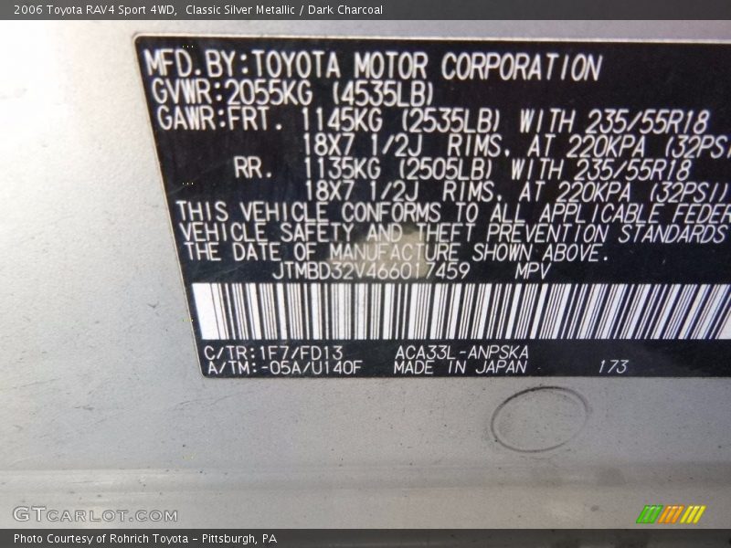 Classic Silver Metallic / Dark Charcoal 2006 Toyota RAV4 Sport 4WD