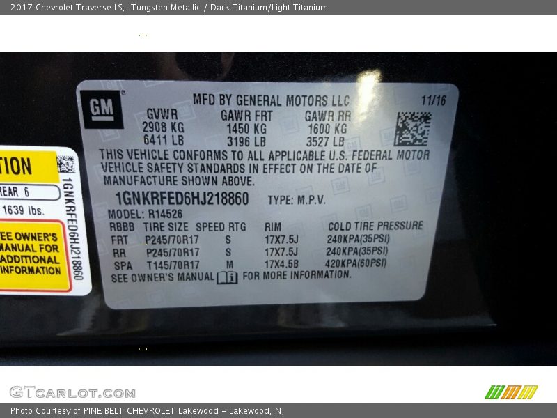 Tungsten Metallic / Dark Titanium/Light Titanium 2017 Chevrolet Traverse LS
