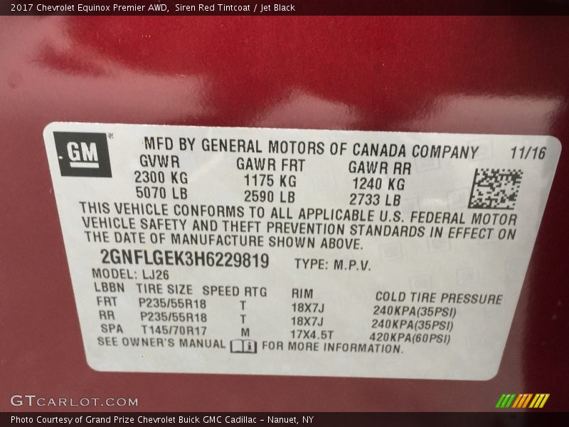 Siren Red Tintcoat / Jet Black 2017 Chevrolet Equinox Premier AWD