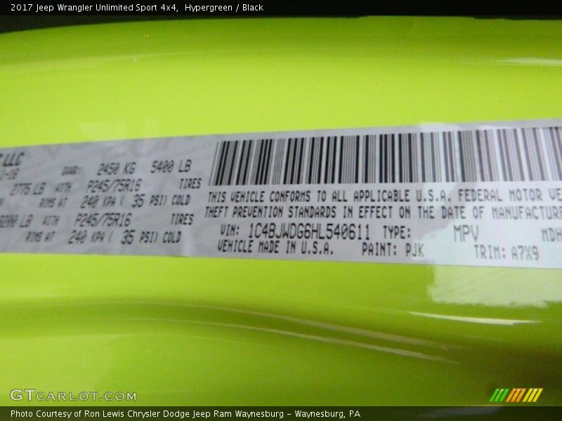 Hypergreen / Black 2017 Jeep Wrangler Unlimited Sport 4x4