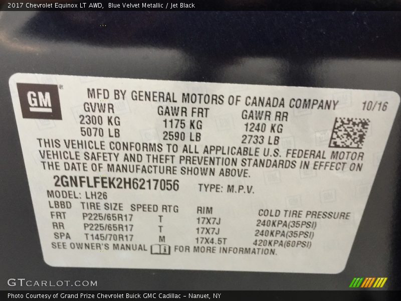 Blue Velvet Metallic / Jet Black 2017 Chevrolet Equinox LT AWD