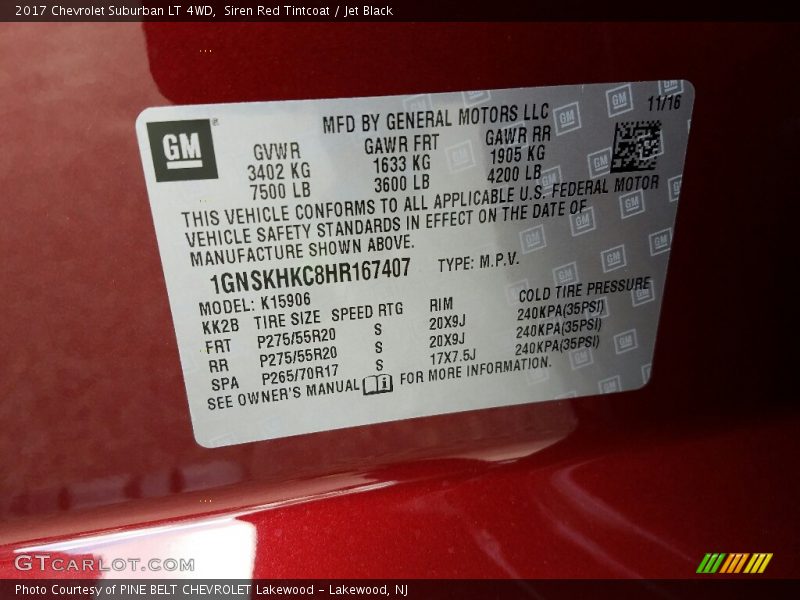 Siren Red Tintcoat / Jet Black 2017 Chevrolet Suburban LT 4WD