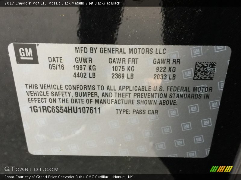 Mosaic Black Metallic / Jet Black/Jet Black 2017 Chevrolet Volt LT
