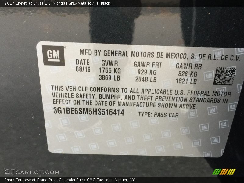 Nightfall Gray Metallic / Jet Black 2017 Chevrolet Cruze LT