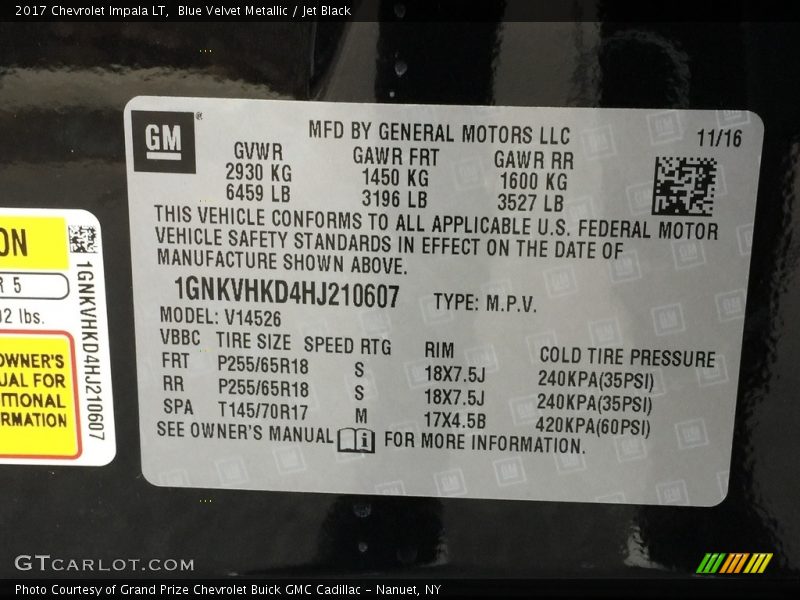 Blue Velvet Metallic / Jet Black 2017 Chevrolet Impala LT