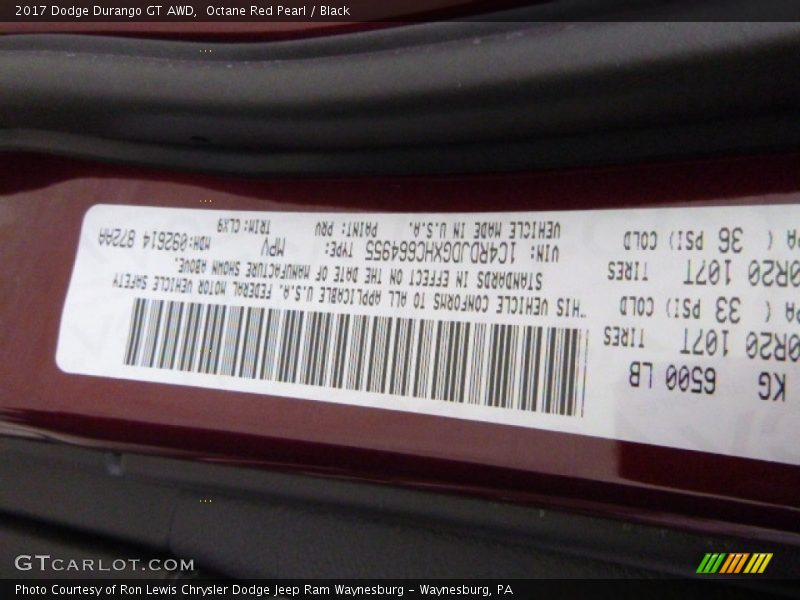 Octane Red Pearl / Black 2017 Dodge Durango GT AWD