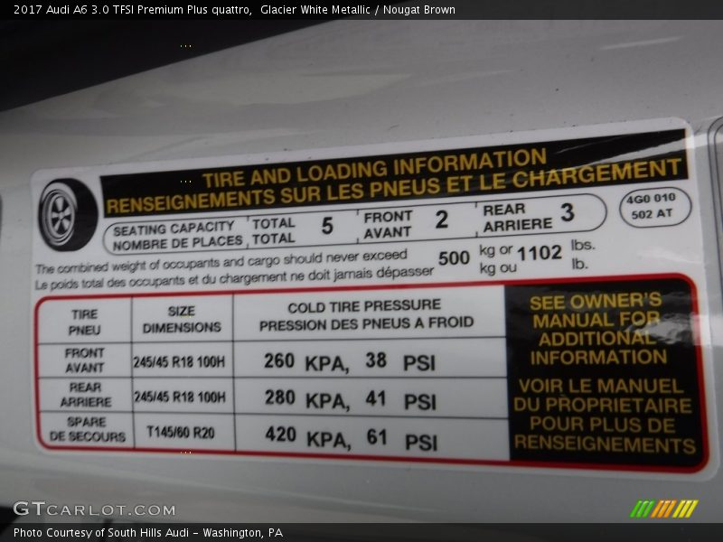 Info Tag of 2017 A6 3.0 TFSI Premium Plus quattro