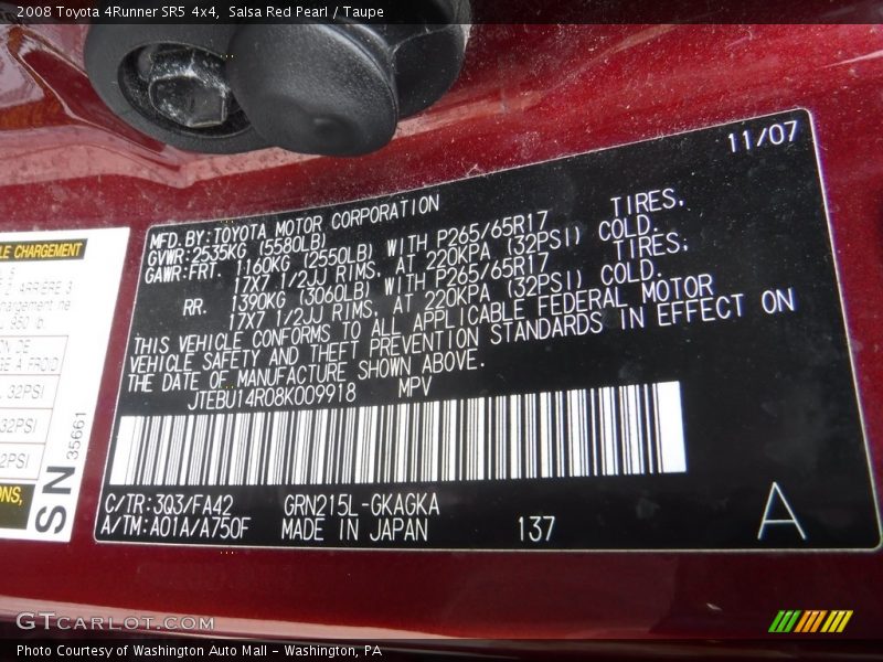 Salsa Red Pearl / Taupe 2008 Toyota 4Runner SR5 4x4