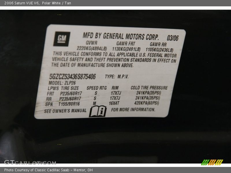 Polar White / Tan 2006 Saturn VUE V6