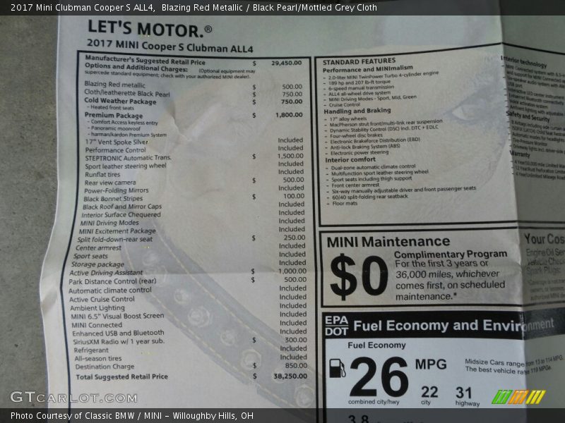 Blazing Red Metallic / Black Pearl/Mottled Grey Cloth 2017 Mini Clubman Cooper S ALL4