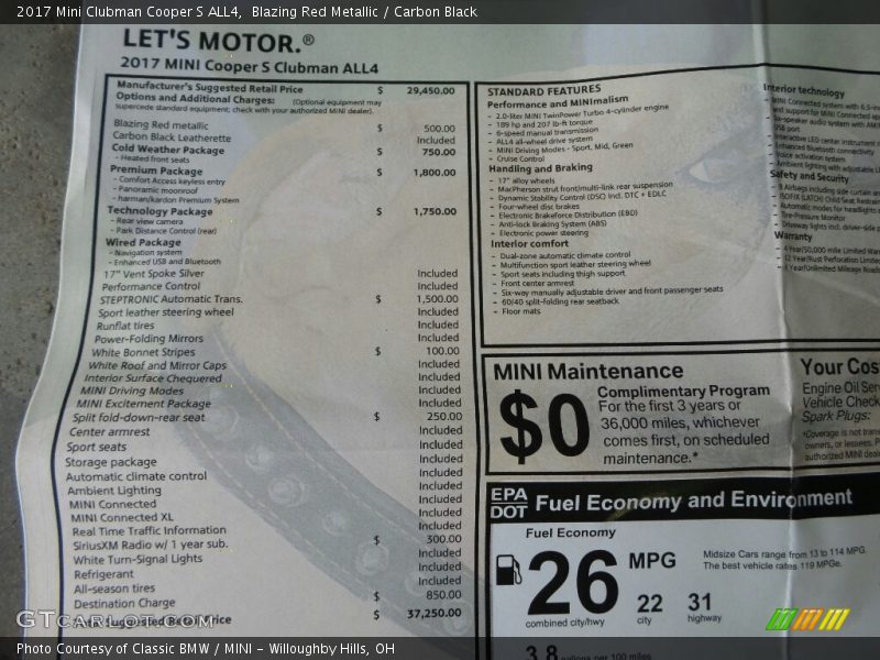Blazing Red Metallic / Carbon Black 2017 Mini Clubman Cooper S ALL4