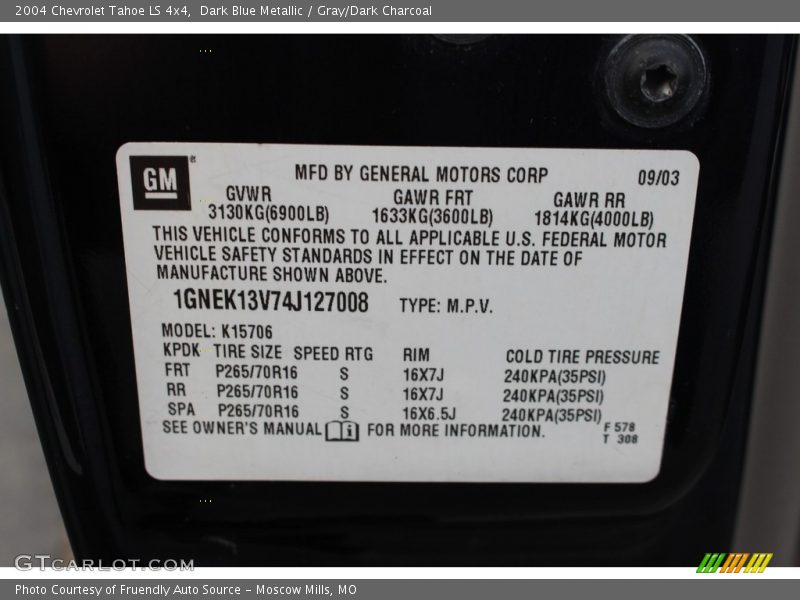 Dark Blue Metallic / Gray/Dark Charcoal 2004 Chevrolet Tahoe LS 4x4