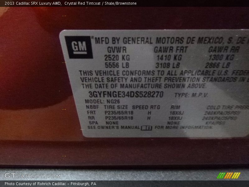 Crystal Red Tintcoat / Shale/Brownstone 2013 Cadillac SRX Luxury AWD