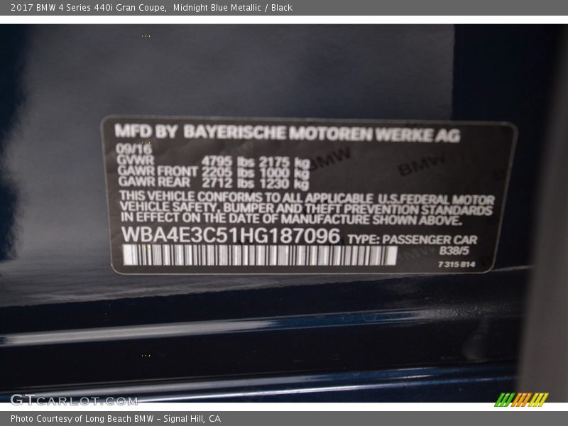 Midnight Blue Metallic / Black 2017 BMW 4 Series 440i Gran Coupe