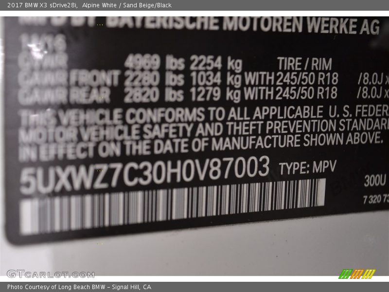 Alpine White / Sand Beige/Black 2017 BMW X3 sDrive28i
